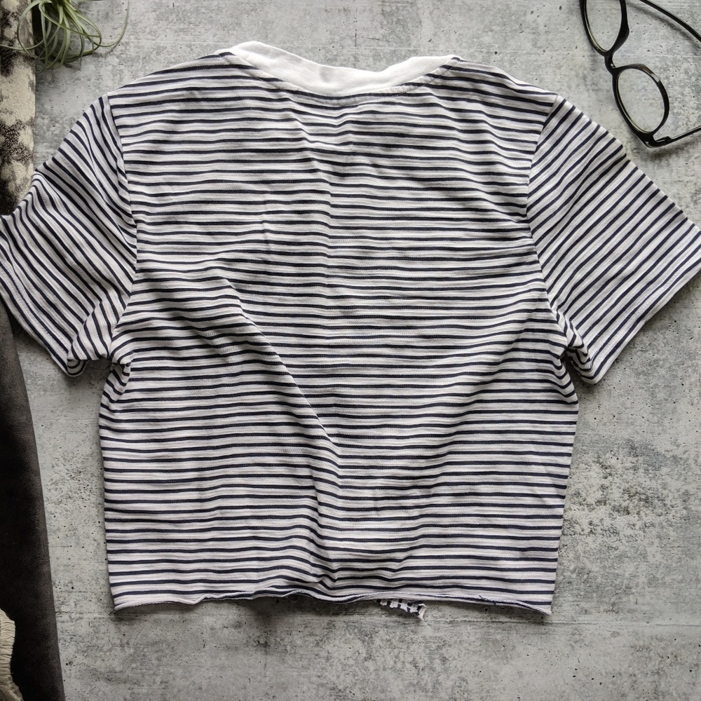 TOPSHOP tie front crop tee blue white stripe 0833 - Picture 3 of 8